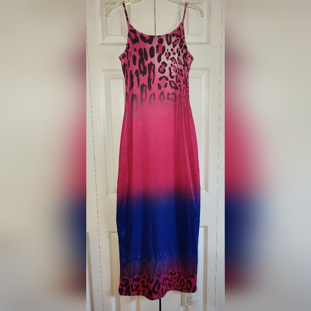 La Mode Women's Pink & Blue Animal Print Maxi Dress, Sz. Small.